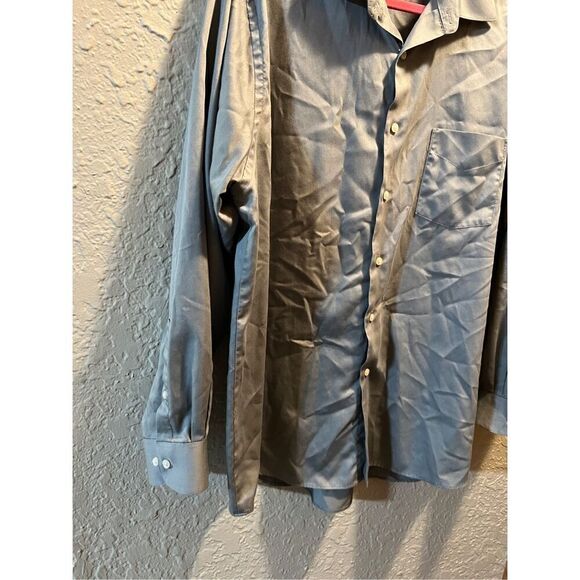 Van Heusen Grey Regular Fit Lux Sateen Button Down Shirt Men’s Size 17 34/35 - Picture 3 of 11